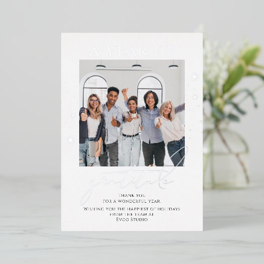 Carte De Vœux En Aluminium Elégante Gratitude Script Photo Entreprise (Debout devant)