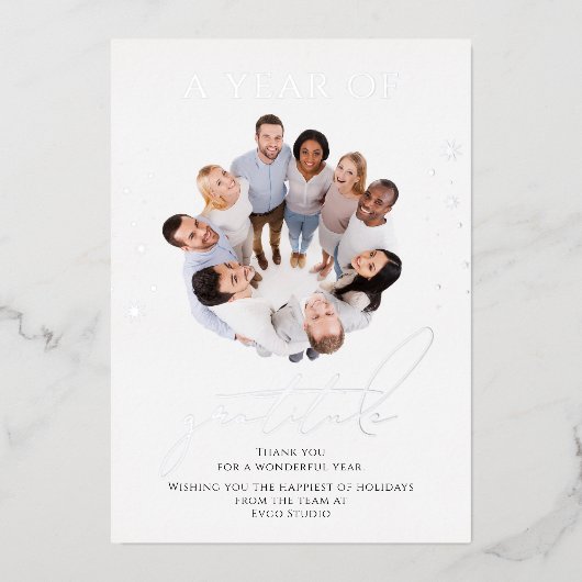 Carte De Vœux En Aluminium Elégante Gratitude Script Photo Entreprise (Recto)