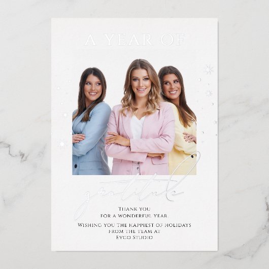 Carte De Vœux En Aluminium Elégante Gratitude Script Photo Entreprise (Recto)