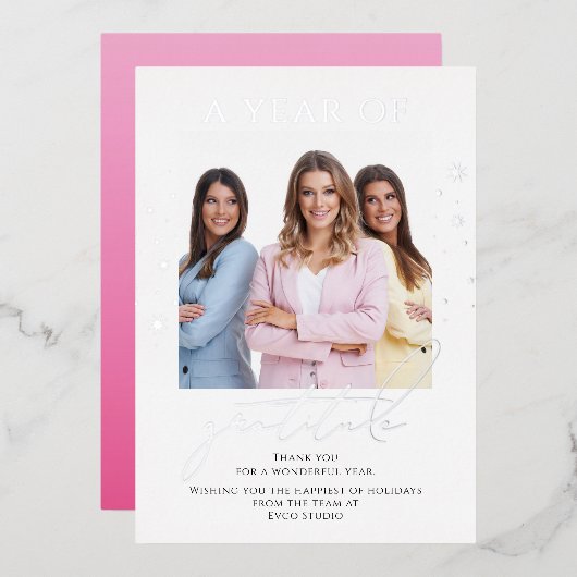 Carte De Vœux En Aluminium Elégante Gratitude Script Photo Entreprise (Recto/Verso)