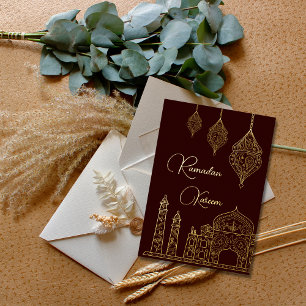 Carte De Vœux En Aluminium Élégante mosquée islamique ornementale Lanternes R