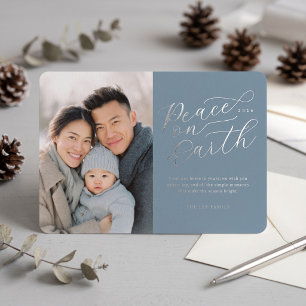 Carte De Vœux En Aluminium Élégante Paix sur Terre Photo Foil - Bleu Poussiér