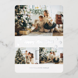 Carte De Vœux En Aluminium Élégante Paw Argent Photo Bonne année