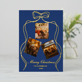 Carte De Vœux En Aluminium Élégante Photo Bleu Royal Feuille d'Or