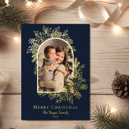 Carte De Vœux En Aluminium Élégante Photo d'Arche de Joyeux Noël Bleu Foncé