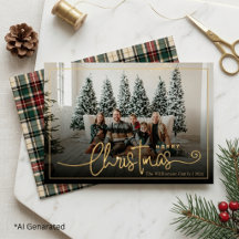 Élégante photo de famille de Noël à carreaux verts