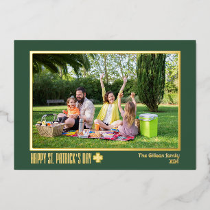 Carte De Vœux En Aluminium Elégante photo de famille Shamrock Jour de la Sain