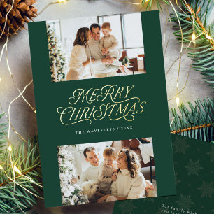 Carte De Vœux En Aluminium Élégante Photo de Noël Luxe Feuille de Script Joye