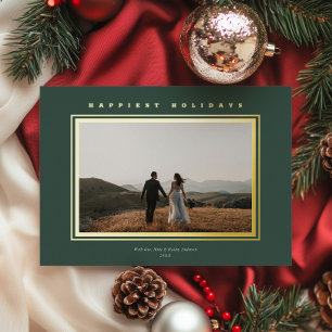 Carte De Vœux En Aluminium Élégante Photo de Noël Minimaliste Chic Vert Foncé