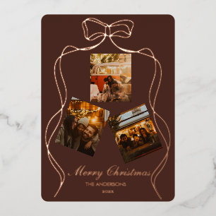 Carte De Vœux En Aluminium Élégante Photo Marron Chocolat Riche Doré Rose