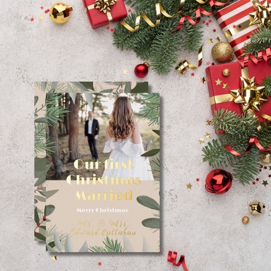 Carte De Vœux En Aluminium Élégante photo nuptiale 1er Noël Marié