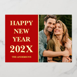 Carte De Vœux En Aluminium Élégante Photo Personnalisée Bonne Année 2027 Roug