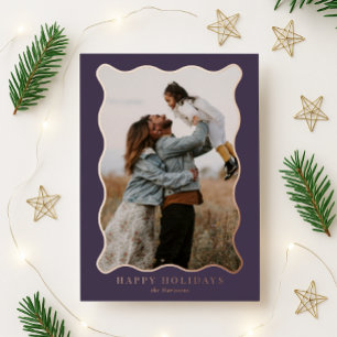 Carte De Vœux En Aluminium Elégante Plum & Rose Gold Wavy Frame Photo de vaca