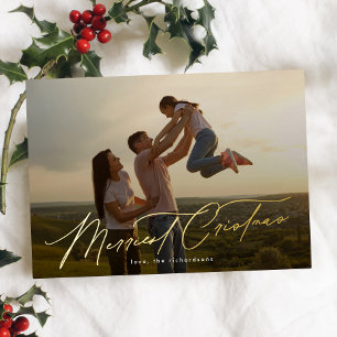 Carte De Vœux En Aluminium Élégante Une Photo Or Joyeux Noël Typographie
