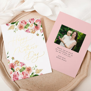 Carte De Vœux En Aluminium Élégantes Pivoines Roses Photo Fête des Mères