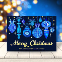 Élégants ornements de Noël Marine Bleu Aquarelle
