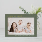 Carte De Vœux En Aluminium EMELIA Green Foil Photo Paix sur Terre Noël (Debout devant)