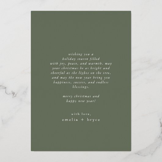 Carte De Vœux En Aluminium EMELIA Green Gold Foil Photo Joyeux Noël (Verso)