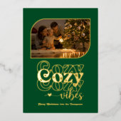 Carte De Vœux En Aluminium Emerald & Gold Cosy Vibes Retro Photo de Noël (Recto)