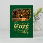 Carte De Vœux En Aluminium Emerald & Gold Cosy Vibes Retro Photo de Noël (Debout devant)