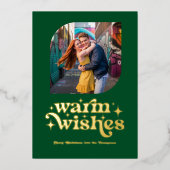 Carte De Vœux En Aluminium Emerald Green & Gold Modern Retro Photo de Noël (Recto)