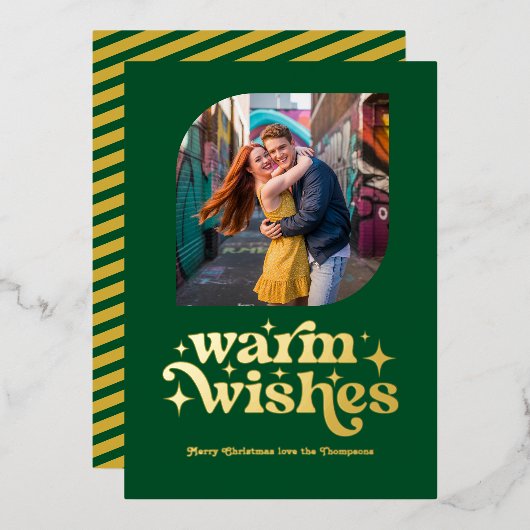 Carte De Vœux En Aluminium Emerald Green & Gold Modern Retro Photo de Noël (Recto/Verso)