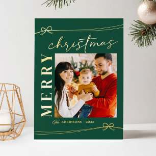 Carte De Vœux En Aluminium Emerald Green Gold Script Joyeux Noël Photo