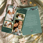 Carte De Vœux En Aluminium Emerald Greenery Vintage Four Photo Collage<br><div class="desc">Bienvenue dans notre enchanteresse Emerald Greenery Vintage Four Photo Collage Foil Holiday Card design, où le charme vintage et l'élégance moderne. Cette conception est composée d'une végétation d'aquarelle complexe et d'une calligraphie subtilement élégante avec une typographie simple, capturant l'essence de l'esprit traditionnel et rustique cottage core. Avec une touche de...</div>