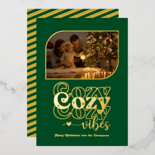 Carte De Vœux En Aluminium Émeraude et Or Ambiance Cosy Rétro Noël Photo