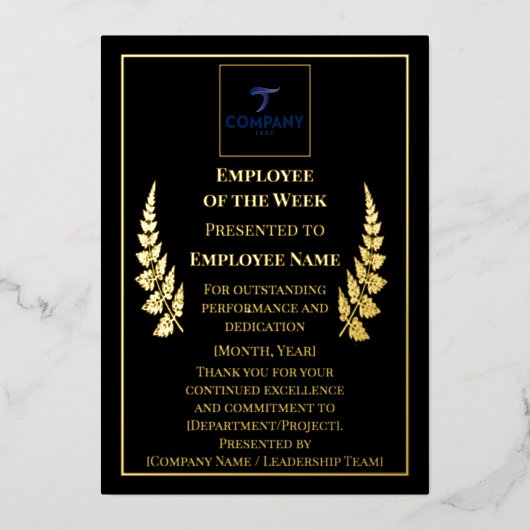 Carte De Vœux En Aluminium Employee of the Week Custom Foil Recognition Award (Recto)