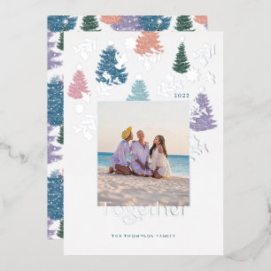 Carte De Vœux En Aluminium Ensemble Pastel Christmas Tree Forest Photo famill