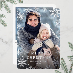 Carte De Vœux En Aluminium Étincelle Joyeux Noël 2 PHOTO Salutation Argent