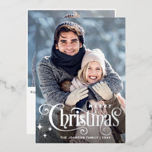 Carte De Vœux En Aluminium Étincelle Joyeux Noël 2 PHOTO Salutation Argent