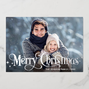 Carte De Vœux En Aluminium Étincelle Joyeux Noël 2 PHOTO Salutation Argent