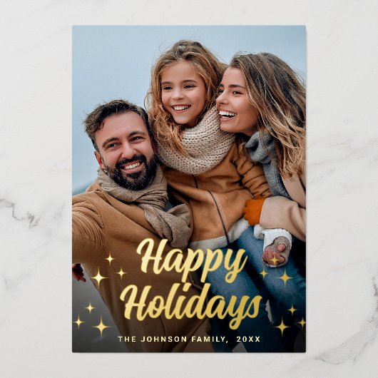 Carte De Vœux En Aluminium Étincelle Noël 5 PHOTO Salutation or (Recto)