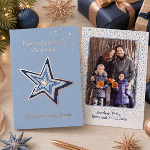 Carte De Vœux En Aluminium Étoile de Noël scintillante moderne Famille Photo