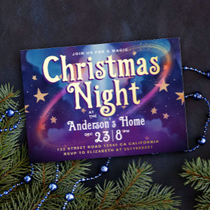 Carte De Vœux En Aluminium Étoile de nuit de Noël céleste bleu violet élégant