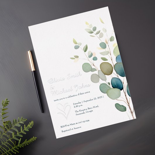Carte De Vœux En Aluminium Eucalyptus verdure Faire-part de mariage d'argent