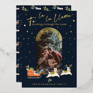 Carte De Vœux En Aluminium Fa La Christmas Llama Reindees & Sleigh Photo