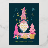 Carte De Vœux En Aluminium Fa La La Fun Bright Christmas Caroling Gnome (Recto)