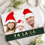 Carte De Vœux En Aluminium Fa La La Green Gold Photo de Noël moderne<br><div class="desc">Fa La La Green Gold Typographie Moderne Photo de Noël Véritable Foil Carte de vacances. Envoyez des voeux de vacances avec des photos à vos proches avec cette carte de vacances Foil moderne et festive. Tous les textes sont pré-arrangés pour que vous personnalisiez facilement et rapidement avec vos propres détails....</div>