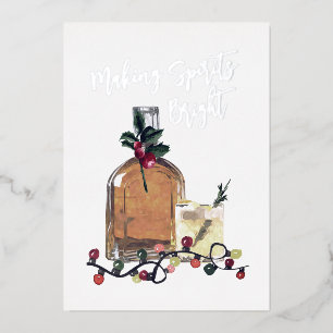Carte De Vœux En Aluminium Faire briller les esprits Fête Whisky réel feuill