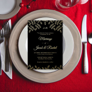 Carte De Vœux En Aluminium Faire-part de mariage Elegant Leaves feuille d'or