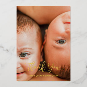 Carte De Vœux En Aluminium Faire-part de naissance photo Twin Overjoyed Merci