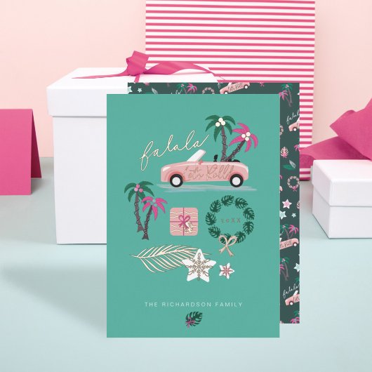Carte De Vœux En Aluminium Fala de Noël Tropical Lets Roll Rose Convertible