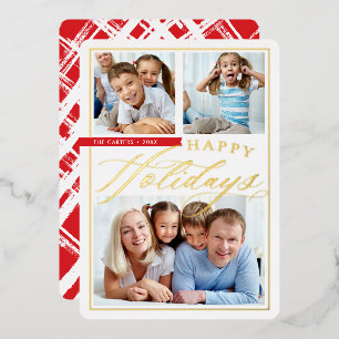 Carte De Vœux En Aluminium FAMILLE 3 PHOTO jolie calligraphie script or