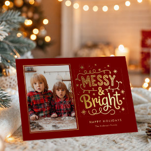 Carte De Vœux En Aluminium Famille de fêtes de Noël lumineuse et désordonnée
