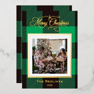 Carte De Vœux En Aluminium Famille de photo en feuille métallisée avec plaid
