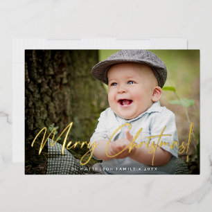 Carte De Vœux En Aluminium Famille de photo personnalisée Joyeux Noël Écritur