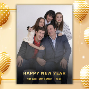 Carte De Vœux En Aluminium Famille de typographie photo minimaliste Bonne Ann